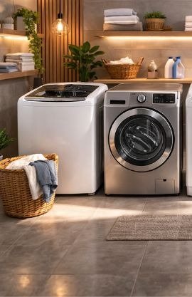 Duas máquinas de lavar roupas residenciais